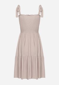 Born2be - Beżowa Rozkloszowana Sukienka z Bawełny z Gumką w Talii na Ramiączkach Gelfea. Kolor: beżowy. Materiał: bawełna. Długość rękawa: na ramiączkach. Typ sukienki: rozkloszowane. Styl: klasyczny #7