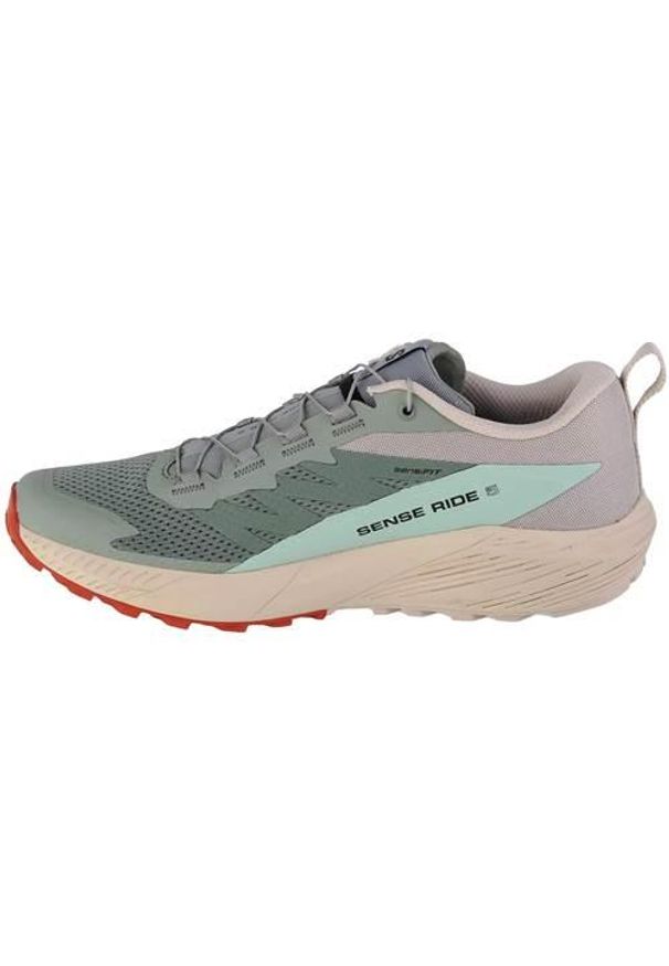salomon - Buty do biegania męskie Salomon Sense Ride 5. Kolor: szary, wielokolorowy, beżowy. Materiał: materiał, tkanina, syntetyk. Szerokość cholewki: normalna