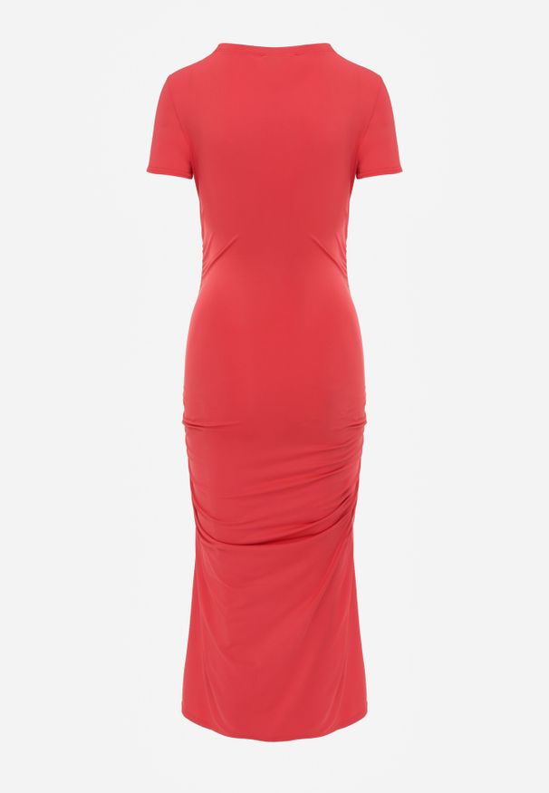 Renee - Czerwona Sukienka Chlorena. Kolor: czerwony. Długość rękawa: krótki rękaw. Wzór: gładki. Typ sukienki: dopasowane. Długość: midi