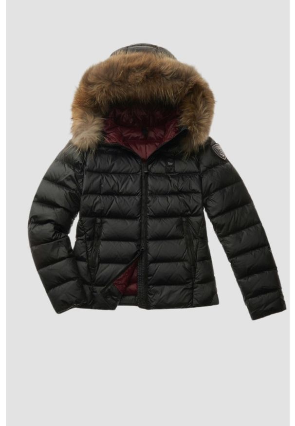Blauer USA - BLAUER Czarna kurtka damska Arcadia Short Jackets, Rozmiar M. Kolor: czarny. Materiał: poliamid, futro