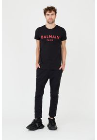 Balmain - BALMAIN Czarny męski T-shirt z czerwonym logo, Rozmiar XL. Kolor: czarny #3