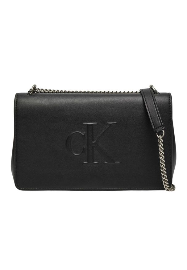 Calvin Klein - CALVIN KLEIN Czarna torebka damska z tłoczonym logo. Kolor: czarny. Materiał: z tłoczeniem