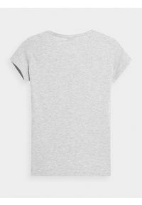 4f - T-shirt slim z nadrukiem damski. Kolor: szary. Materiał: bawełna, dzianina. Wzór: nadruk #2