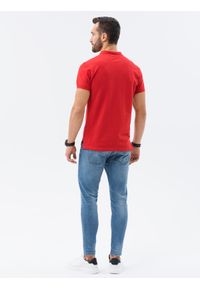 Ombre Clothing - Koszulka męska polo z dzianiny pique - ciemnoczerwony V14 S1374 - XXL. Typ kołnierza: polo. Kolor: czerwony. Materiał: dzianina. Wzór: haft. Styl: klasyczny