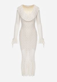 Born2be - Beżowa Koktajlowa Sukienka Koronkowa z Dekoltem V i Falbanami Frevina. Okazja: na komunię, na wesele, na ślub cywilny. Typ kołnierza: dekolt w kształcie V. Kolor: beżowy. Materiał: koronka. Wzór: koronka. Styl: wizytowy #3