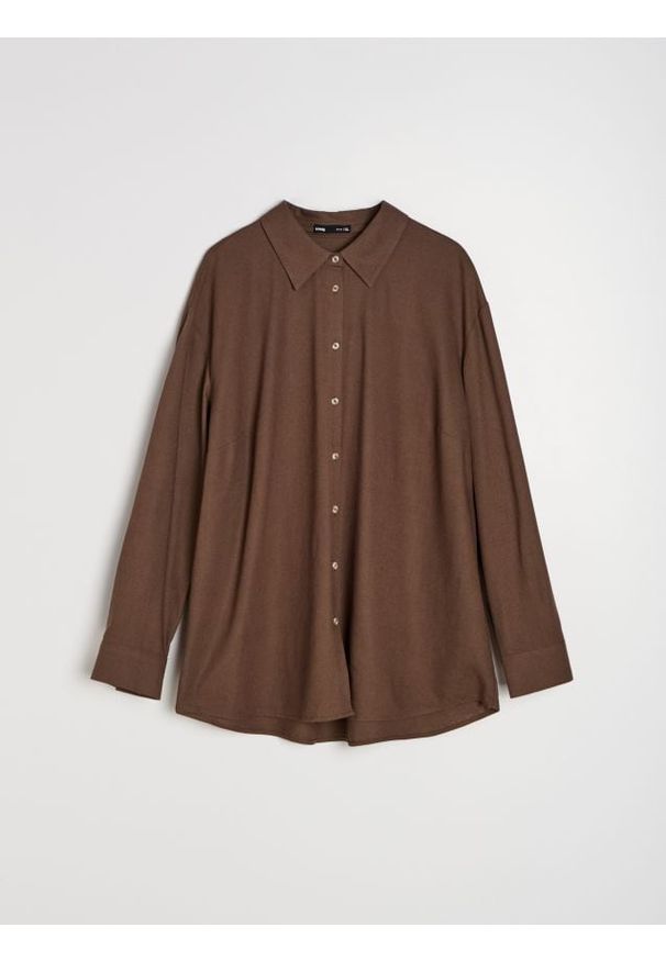 Sinsay - Koszula z domieszką lnu - brązowy. Kolor: brązowy. Materiał: len