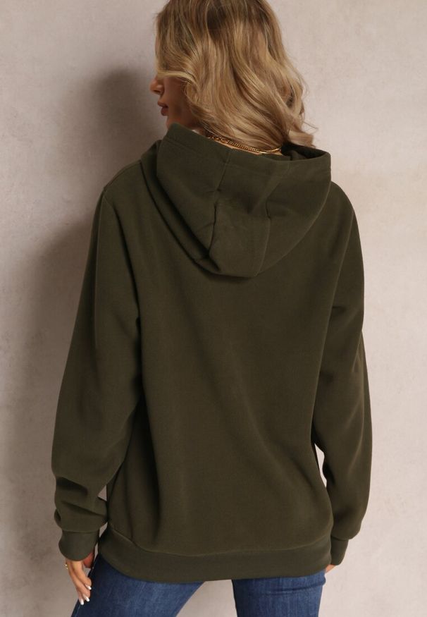 Renee - Ciemnozielona Bluza z Kapturem i Ozdobnym Haftem Gamalie. Typ kołnierza: kaptur. Kolor: zielony. Wzór: haft. Styl: elegancki