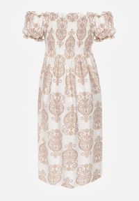 Born2be - Beżowa Wiskozowa Sukienka Hiszpanka w Etniczny Wzór Hywen. Okazja: na co dzień. Typ kołnierza: dekolt hiszpanka. Kolor: beżowy. Materiał: wiskoza. Wzór: paisley. Sezon: lato. Typ sukienki: rozkloszowane, proste. Styl: casual, klasyczny #5