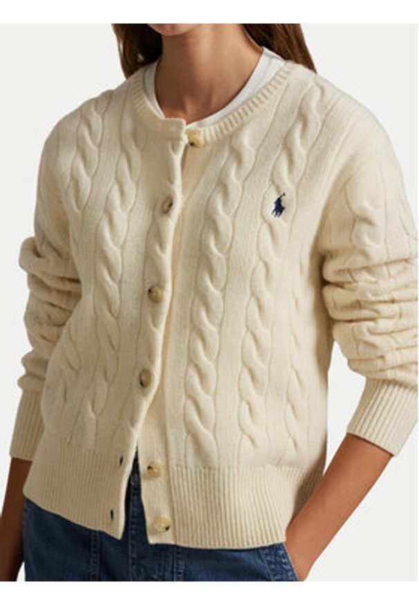 Polo Ralph Lauren Kardigan 211972104002 Biały Slim Fit. Typ kołnierza: polo. Kolor: biały. Materiał: wełna