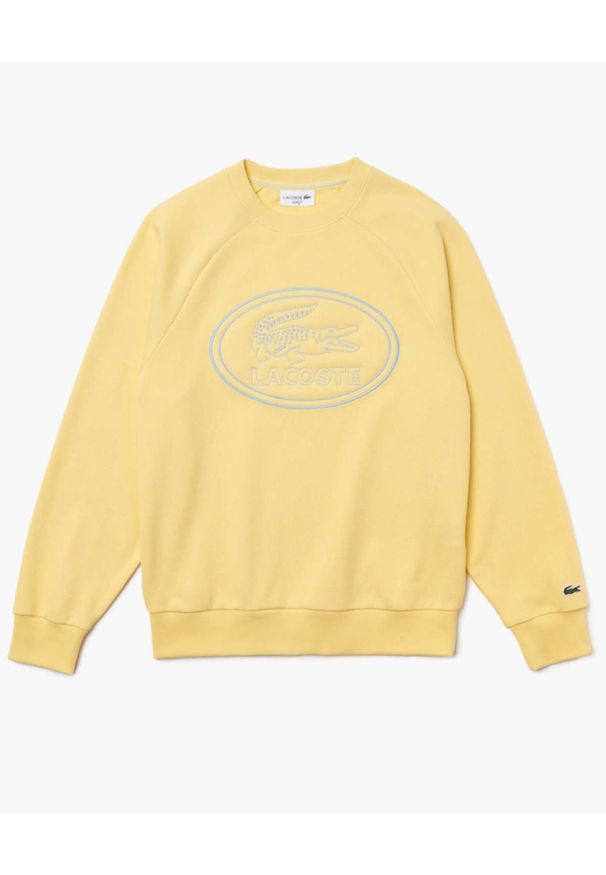 Lacoste - LACOSTE - Żółta bluza z haftowanym logo. Okazja: na co dzień. Kolor: żółty. Materiał: bawełna, polar. Długość rękawa: raglanowy rękaw. Wzór: haft. Styl: casual