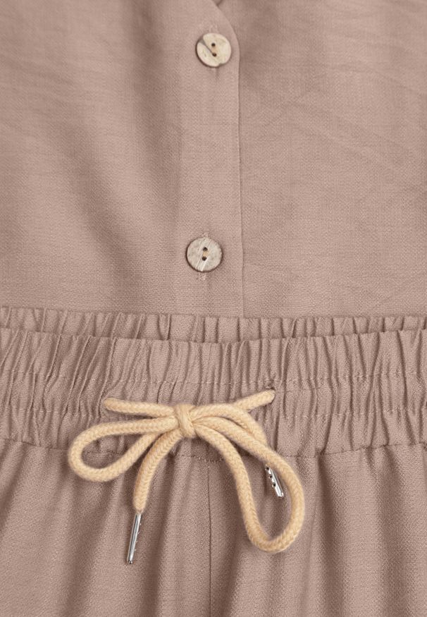 Renee - Beżowy Wiskozowy Komplet na Lato Garniturowa Kamizelka i Spodnie Wide Leg Norelis. Kolor: beżowy. Materiał: wiskoza