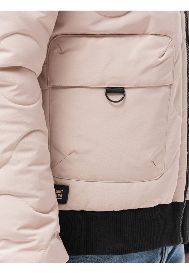 Ombre Clothing - Kurtka męska przejściowa C515 - beżowa - XXL. Kolor: beżowy. Materiał: poliester. Styl: klasyczny, elegancki, sportowy
