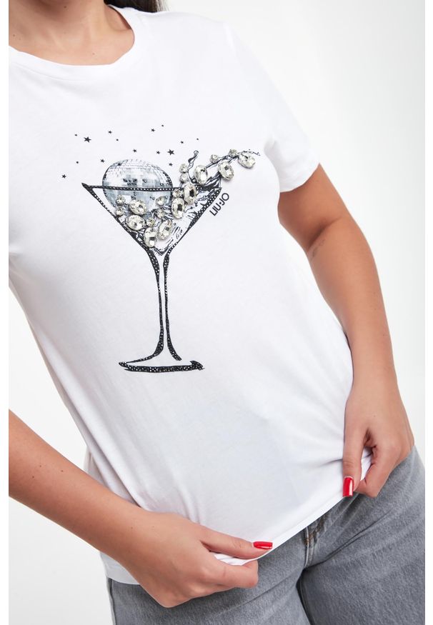 Liu Jo - T-shirt damski z nadrukiem i cyrkoniami LIU JO. Wzór: nadruk