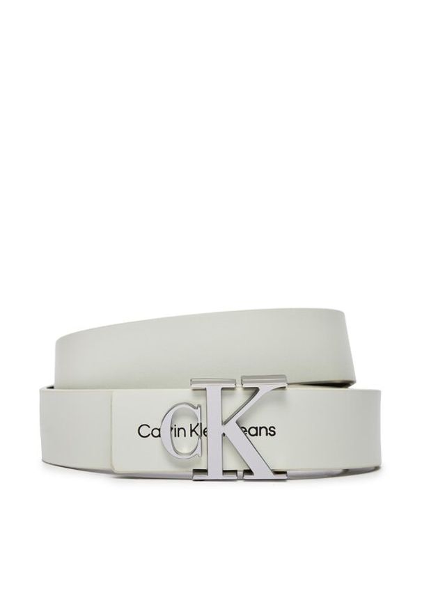Calvin Klein Jeans Pasek Damski Monogram Hardware 30Mm K60K610281 Biały. Kolor: biały. Materiał: skóra