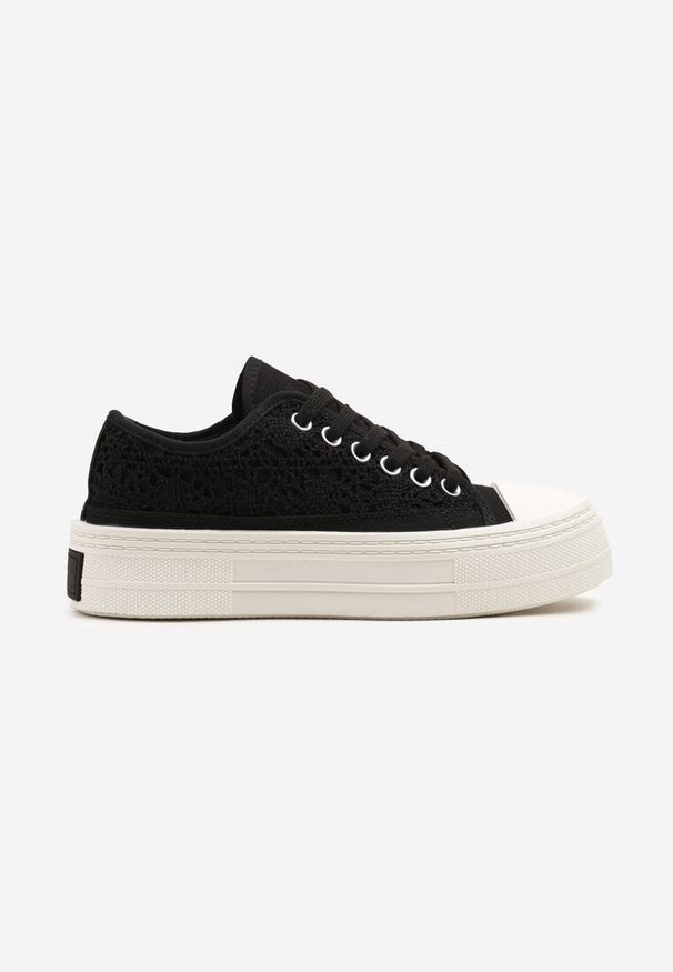 Born2be - Czarne Trampki na Grubej Podeszwie z Plecioną Cholewką Ronalea. Okazja: na co dzień. Kolor: czarny. Materiał: jeans. Szerokość cholewki: normalna. Styl: elegancki, casual