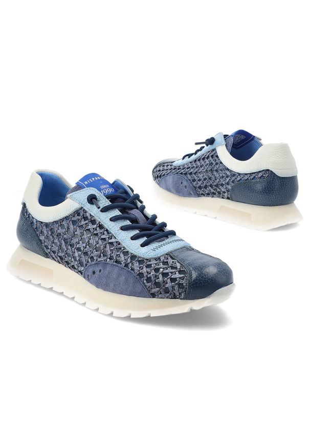 Sneakersy damskie Hispanitas, ze skóry naturalnej z tekstylnymi wstawkami sportowy fason ze sznurowaniem lekka podeszwa, niebieskie, RHV264741 Bolero. Okazja: na co dzień, na spacer. Kolor: niebieski. Materiał: skóra. Wzór: ażurowy. Styl: sportowy