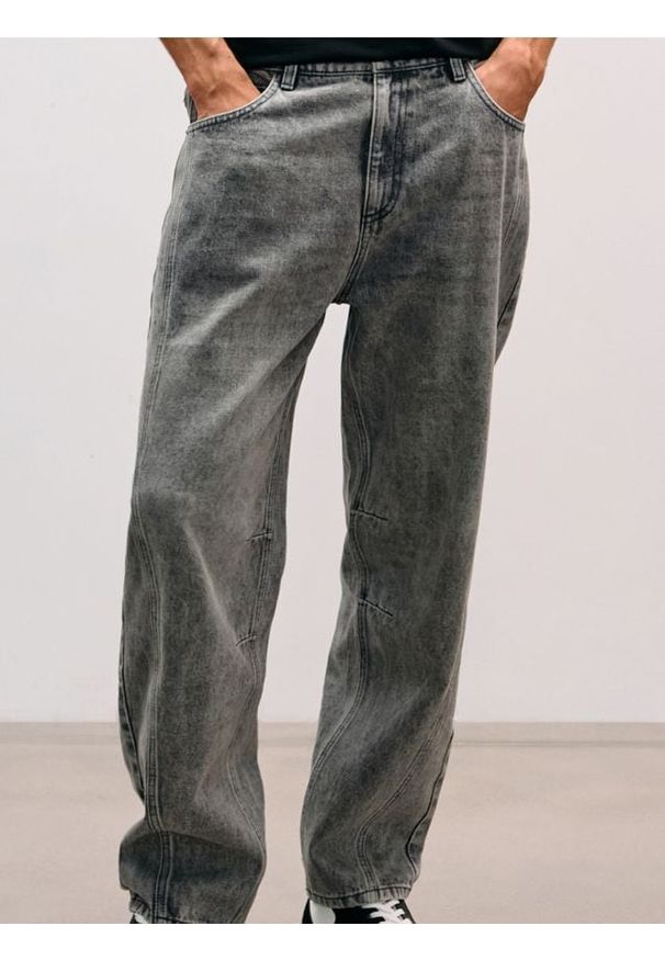 Sinsay - Jeansy barrel leg - szary. Kolor: szary