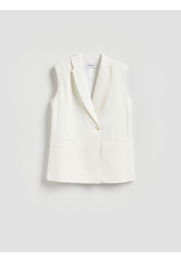 Reserved - Garniturowa kamizelka oversize - biały. Kolor: biały. Materiał: wiskoza, tkanina