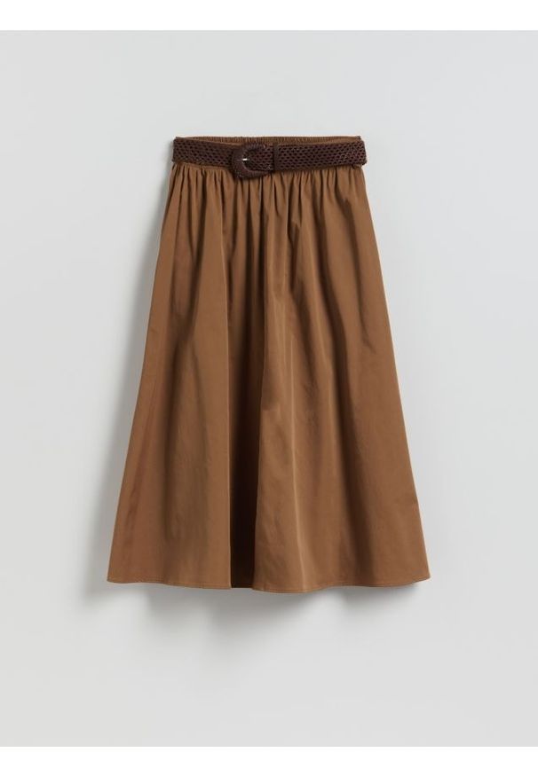 Reserved - Bawełniana spódnica z paskiem - beżowy. Kolor: beżowy. Materiał: bawełna