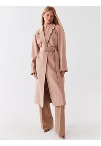 Calvin Klein Płaszcz wełniany K20K205496 Beżowy Regular Fit. Kolor: beżowy. Materiał: wełna