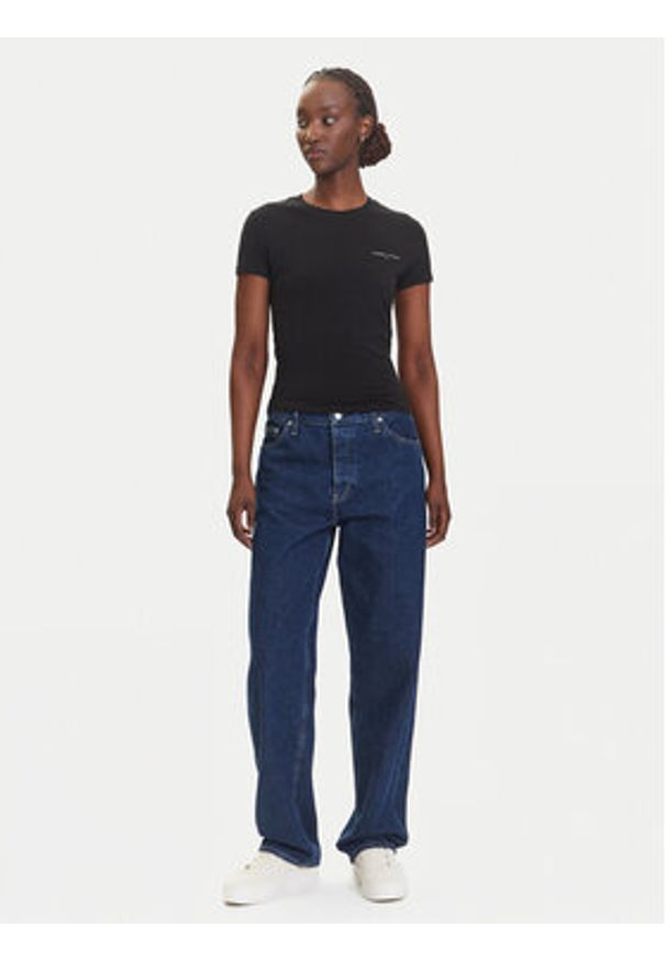 Tommy Jeans T-Shirt Linear DW0DW21164 Czarny Slim Fit. Kolor: czarny. Materiał: bawełna