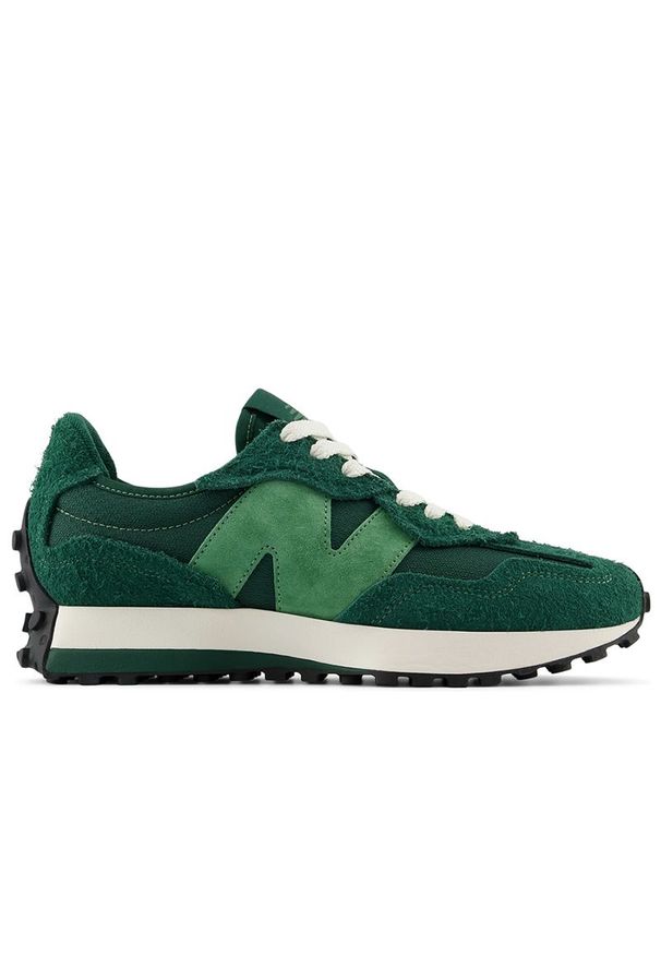 Buty New Balance U327WTB - zielone. Okazja: na co dzień. Zapięcie: sznurówki. Kolor: zielony. Materiał: guma, skóra, zamsz, prążkowany, materiał. Szerokość cholewki: normalna