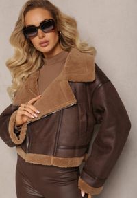 Renee - Brązowa Kurtka Biker z Ozdobnym Kożuszkiem Ophima. Kolor: brązowy. Materiał: futro. Styl: elegancki #3