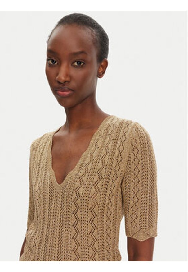 TwinSet - TWINSET Sweter 251TT3194 Beżowy Slim Fit. Kolor: beżowy. Materiał: wiskoza