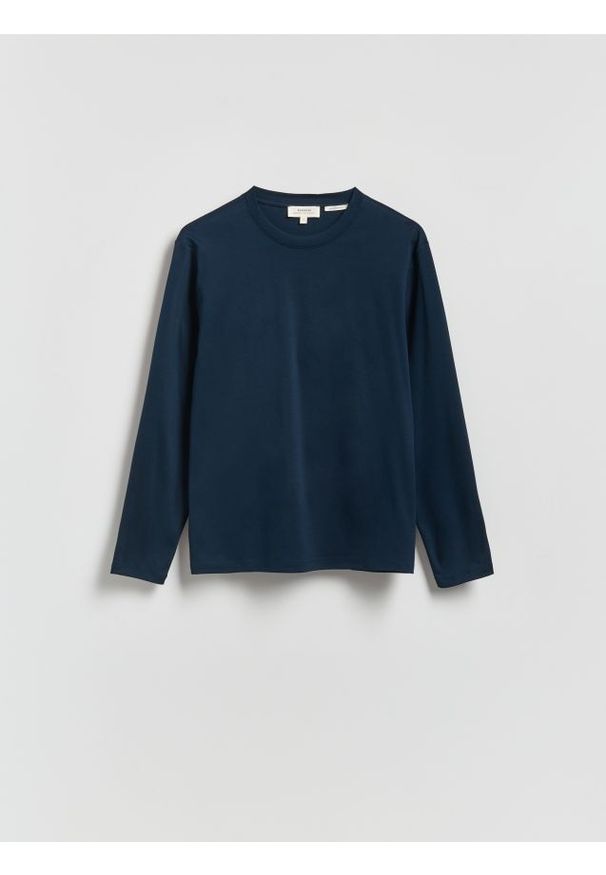 Reserved - Longsleeve z merceryzowanej bawełny - granatowy. Kolor: niebieski. Materiał: bawełna. Długość rękawa: długi rękaw