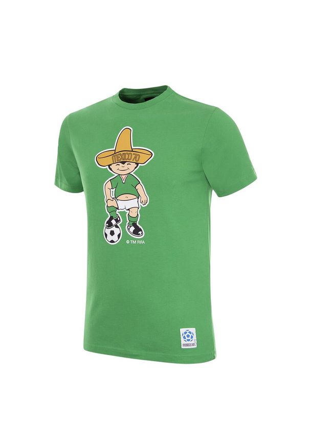 COPA FOOTBALL - Koszulka piłkarska retro Mascote Juanito Campeonato do Mundo México 1970. Kolor: zielony. Sport: piłka nożna