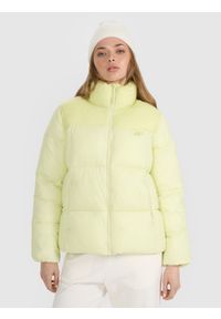 4f - 4F Kurtka puchowa z wypełnieniem syntetycznym damska - zielona L. Okazja: na co dzień. Typ kołnierza: bez kaptura. Kolor: zielony. Materiał: puch, syntetyk. Długość: długie. Sezon: zima. Styl: casual, klasyczny, sportowy #1