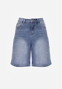 Born2be - Niebieskie Bawełniane Szorty Jeansowe Bermudy z Wysokim Stanem Avariel. Okazja: na co dzień, na randkę. Stan: podwyższony. Kolekcja: plus size. Kolor: niebieski. Materiał: jeans, bawełna. Styl: casual, klasyczny, elegancki #2