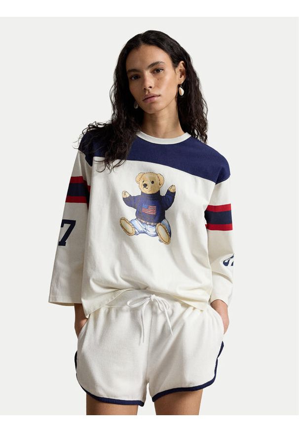 Polo Ralph Lauren Bluzka 211A12714001 Kremowy Oversize. Typ kołnierza: polo. Kolor: kremowy. Materiał: bawełna
