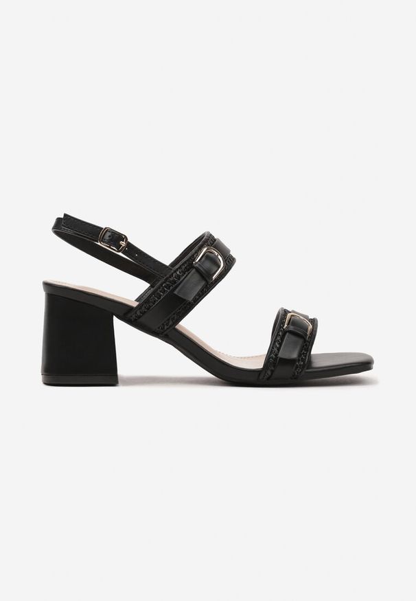 Renee - Czarne Sandały Ozdobione Sprzączkami na Słupku Selivan. Zapięcie: sprzączka. Kolor: czarny. Wzór: aplikacja. Obcas: na słupku