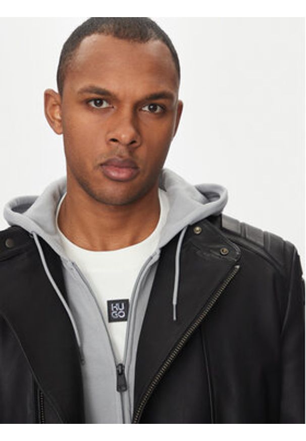 Hugo - HUGO Kurtka skórzana Ludok 50530780 Czarny Regular Fit. Kolor: czarny. Materiał: skóra