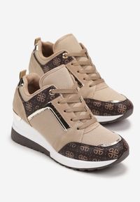 Renee - Brązowe Sneakersy na Koturnie z Metalicznym Zdobieniem Phephone. Kolor: brązowy. Wzór: aplikacja. Obcas: na koturnie #5