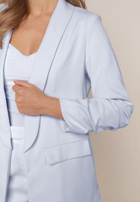 Born2be - Niebieska Pudełkowa Marynarka bez Zapięcia z Marszczeniami na Rękawach Annaloa. Okazja: na co dzień, do pracy. Kolor: niebieski. Materiał: jeans, materiał. Styl: elegancki, casual, wizytowy #3