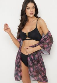 Born2be - Czarna Narzutka Plażowa w Kwiaty z Wiązaniem Ulonesia. Okazja: na plażę. Kolor: czarny. Wzór: kwiaty. Sezon: lato. Styl: klasyczny, casual #5