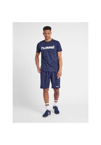 Koszulka sportowa z krótkim rękawem męska Hummel Cotton Logo. Kolor: niebieski. Długość rękawa: krótki rękaw. Długość: krótkie