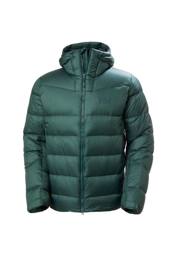 Kurtka z kapturem Helly Hansen Glacier. Typ kołnierza: kaptur. Kolor: zielony. Materiał: puch. Sezon: zima. Sport: turystyka piesza