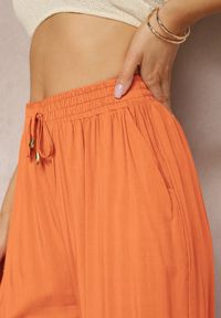 Renee - Pomarańczowe Szerokie Spodnie z Gumką i Wiązaniem w Pasie Gamina. Kolor: pomarańczowy. Sezon: lato, wiosna #5