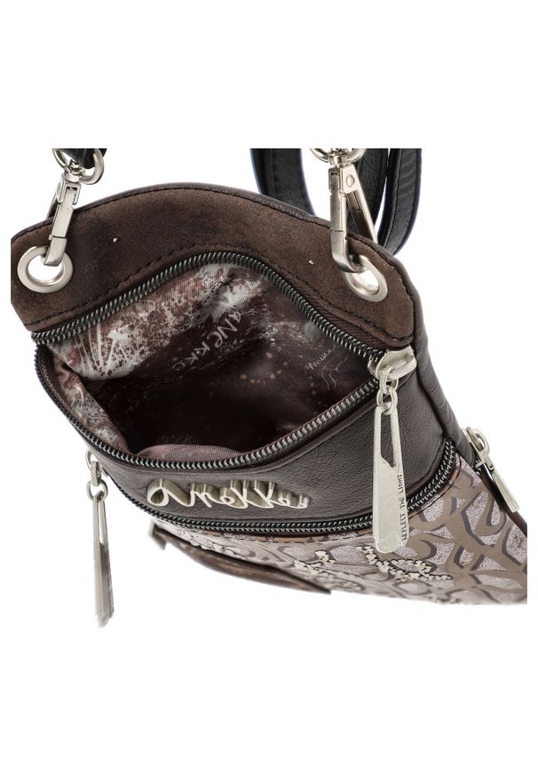 Brązowa Damska Torebka Na Telefon/Dokumenty Anekke. Kolor: brązowy. Wzór: nadruk, aplikacja. Styl: elegancki, casual