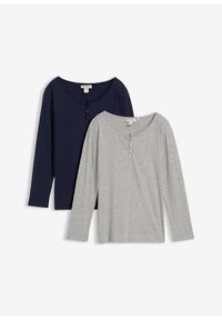 bonprix - Bluzka z długim rękawem z bawełną organiczną (2 szt.). Kolor: szary. Materiał: bawełna. Długość rękawa: długi rękaw. Długość: długie #1