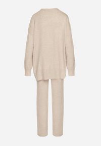 Born2be - Jasnobeżowy Komplet Dzianinowy z Bawełną i Wełną Spodnie i Warkoczowy Sweter Errela. Kolor: beżowy. Materiał: dzianina, bawełna, wełna #3