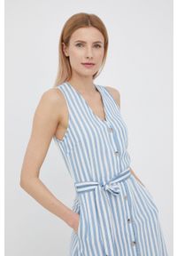 Vero Moda sukienka mini rozkloszowana. Kolor: niebieski. Materiał: tkanina, jedwab, materiał, lyocell. Typ sukienki: rozkloszowane. Długość: mini #1