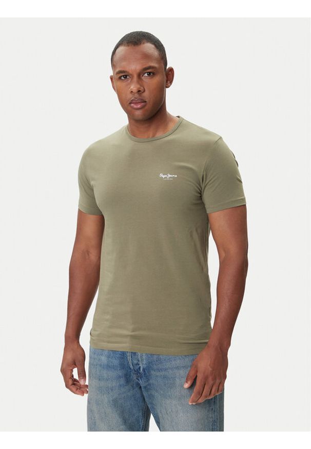 Pepe Jeans T-Shirt Original Basic 3N PM5010133 Khaki Regular Fit. Kolor: brązowy. Materiał: bawełna