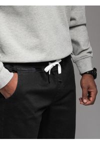 Ombre Clothing - Jeansowe joggery męskie z lampasami – czarne V2 - Rozmiar: XXL. Okazja: na co dzień. Kolor: czarny. Materiał: jeans. Styl: retro, sportowy, casual