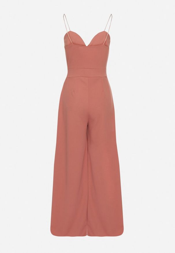 Born2be - Ciemnoróżowy Kombinezon z Trójkątnym Dekoltem na Cienkich Ramiączkach Iliantia. Okazja: na co dzień. Kolor: różowy. Długość rękawa: na ramiączkach. Długość: długie. Styl: casual