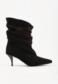 Born2be - Czarne Botki na Szpilce z Marszczoną Cholewką Hailenia. Okazja: na co dzień. Kolor: czarny. Szerokość cholewki: normalna. Obcas: na szpilce. Styl: casual, elegancki. Wysokość obcasa: średni #6