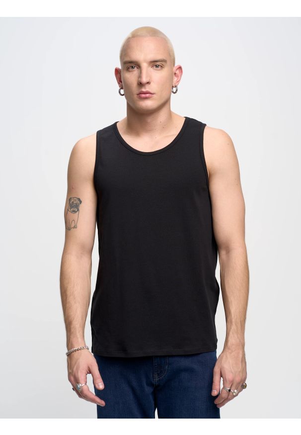Big-Star - Koszulka męska bez rękawów czarna Dero 906. Okazja: na co dzień. Kolor: czarny. Materiał: dresówka, jeans. Długość rękawa: bez rękawów. Styl: sportowy, casual